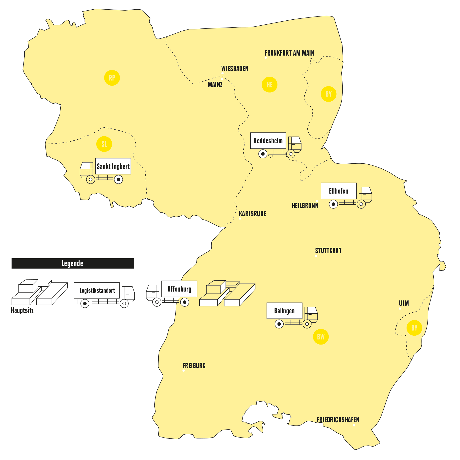 Logistikstandorte der EDEKA Südwest