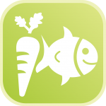 Grünes Symbol mit Karotte und Fisch