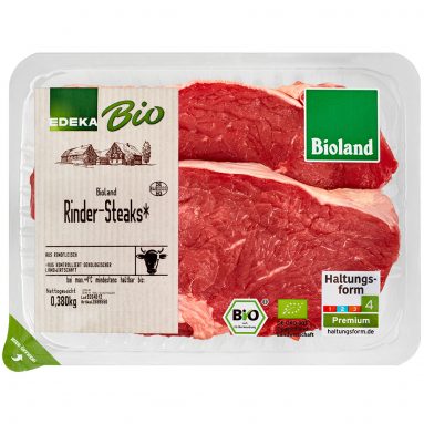 Bioland-Rindersteaks abgepackt